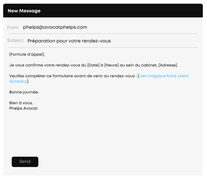 Mail standardisé formulaire fiche client